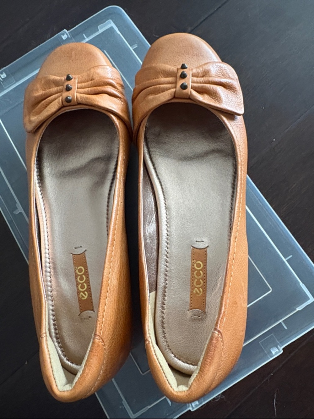 Ecco Women's Cognac Bow Leather Ballet Flats